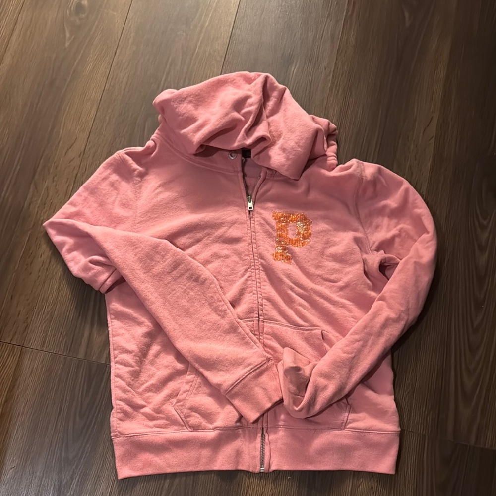 PINK Victoria's Secret Pink Hoodie with Orange Sequin Logo